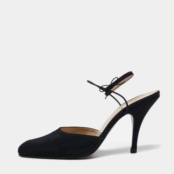 香奈儿鞋, [二手商品] Chanel | Chanel Black Canvas Pointed Toe  Ankle Wrap Sandals Size 39商品图片 