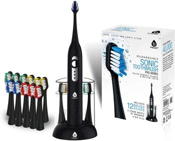 SmartSeries Electronic Power Rechargeable Sonic Toothbrush with 40,000 Strokes Per Minute, 12 Brush Heads Included,BLACK