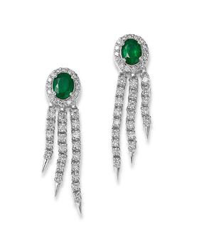 商品Emerald & Diamond Drop Earrings in 14K White Gold图片
