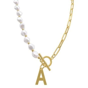 ADORNIA | 14k Gold-Plated Paperclip Chain & Mother-of-Pearl Initial F 17" Pendant Necklace 独家减免邮费