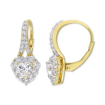 Macy's | Lab-Created White Sapphire Heart Leverback Hoop Earrings (2-2/5 ct. t.w.) in Yellow-Plated Sterling Silver,商家Macy's,价格¥2974