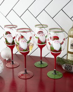 商品Hand-Painted Santa Wine Glasses, Set of 4图片