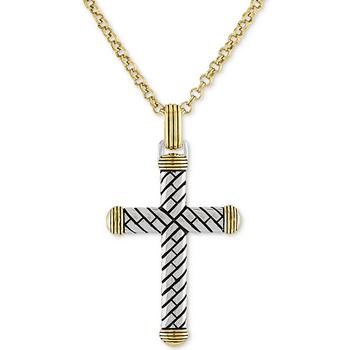 商品Esquire Men's Jewelry | Textured Cross 22" Pendant Necklace in 14k Gold Over Sterling Silver, Created for Macy's,商家Macy's,价格¥1001图片
