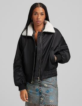 Bershka borg lined bomber jacket in black product img