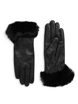推荐Dyed Rabbit Fur-Trim Leather Gloves商品