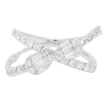 商品New J Collection Fine Jewellery Ring W / Diamond18 Rddi 0.46 Ct6 Tpditapc 0.15 Ct18kw 3.42 Gm 18kt White Gold Silver图片