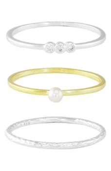 CANDELA JEWELRY | Pearl & CZ Stacking Rings - Set of 3,商家Nordstrom Rack,价格¥188
