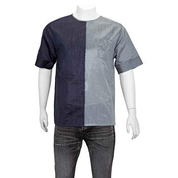 推荐Emporio Armani Mens Navy, Grey Mix Fabric Woven T-Shirt, Size Large商品
