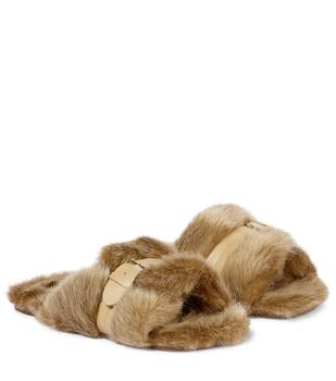 推荐Irina leather-trimmed faux fur slides商品