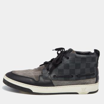 lv男鞋, [二手商品] Louis Vuitton | Louis Vuitton  Black/Grey Damier Leather And Suede Propeller High Top Sneakers Size 43商品图片 9.1折, 满1件减$100, 满减