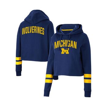Colosseum | Women's Navy Michigan Wolverines Throwback Stripe Cropped Pullover Hoodie商品图片,