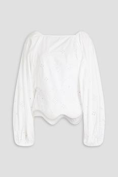 Ganni | Open-back organic broderie anglaise cotton blouse商品图片,4.4折