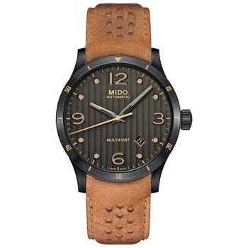 推荐Men's Swiss Automatic Multifort Brown Leather Strap Watch 42mm商品