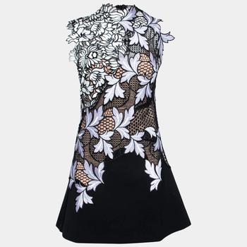 推荐Self-Portrait Black Floral Guipure Lace & Crepe Sleeveless Dress M商品