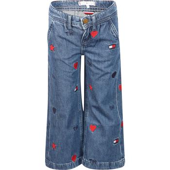 推荐Hearts and logo embroidery bell bottomed jeans in blue商品