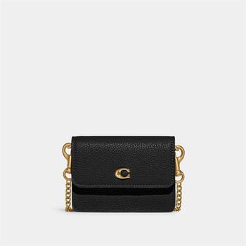 Coach | Coach Women's Refined Calf Leather Card Case With Chain - Black商品图片,