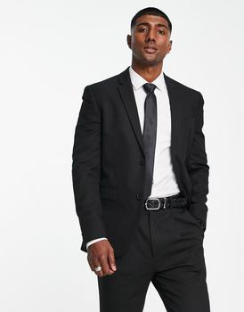 product Topman skinny textured suit jacket in black image