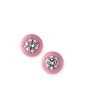 商品Etho Maria | 18k White Gold Pink Ceramic 1-Diamond Stud Earrings,商家Neiman Marcus,价格¥31117图片