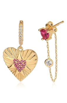 Gabi Rielle好不好, Gabi Rielle | 14K Gold Plated Sterling Silver CZ Heart Mix-Match Earrings商品图片 4.8折