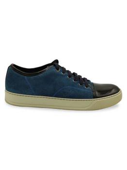 推荐Lanvin Low Top Patent Cap Toe Sneakers In Blue Suede Athletic Shoes Sneakers商品