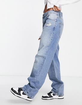 ASOS | ASOS DESIGN baggy boyfriend jeans with thigh rip in mid blue商品图片,