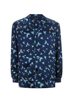 推荐Men s navy printed silk satin shirt商品