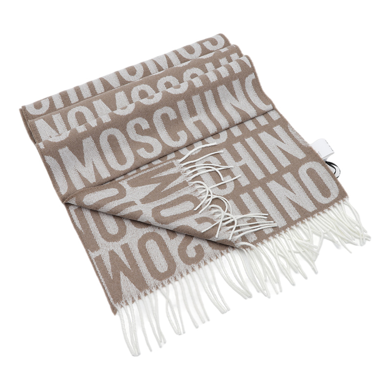MOSCHINO/莫斯奇诺 男女同款 黑色logo图案羊毛围巾生日节日礼物50152M5415 001,价格$63.75