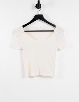 Topshop | Topshop lace trim scoop t-shirt in ecru商品图片,6.2折