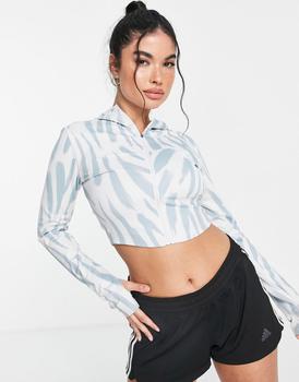 adidas外套, Adidas | adidas Running Run Icons printed long sleeve hooded top in white and blue商品图片 7.4折