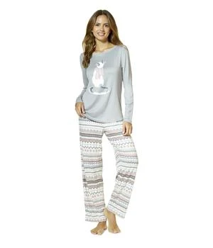 Hue | Feline Fair Isle Brushed Loose Knit Pajama Set,商家Zappos,价格¥149