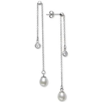 Belle de Mer | Cultured Freshwater Pearl (6-7mm) & Cubic Zirconia Double Chain Drop Earrings in Sterling Silver, Created for Macy's 独家减免邮费