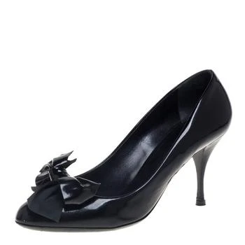 推荐Miu Miu Black Patent Leather Bow Pumps Size 38商品