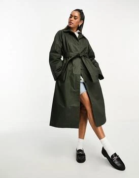 ASOS | ASOS DESIGN wax trench with cord collar in olive 4.5折, 独家减免邮费