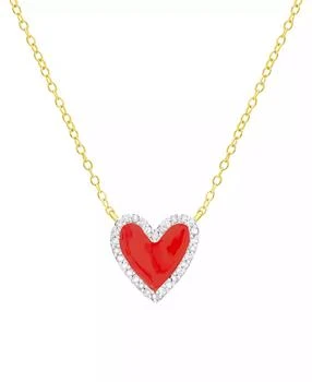 Macy's | Diamond Red Enamel Heart "Loved" 18" Pendant Necklace (1/8 ct. t.w.) in 14k Gold-Plated Sterling Silver,商家Macy's,价格¥481
