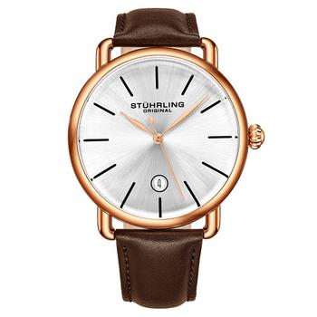 Stuhrling | Men's Brown Leather Strap Watch 42mm商品图片,7折