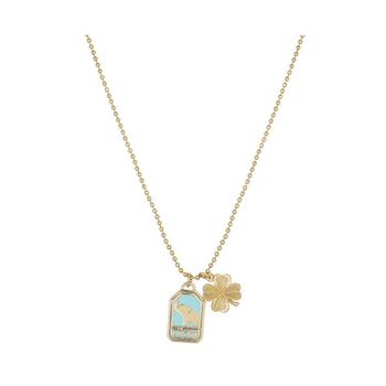 商品14K Gold Flash-Plated Green Enamel Elephant Clover Tag Pendant Necklace图片