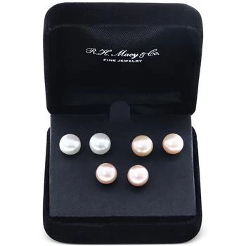 Effy | EFFY® 3-Pc. Set Pink, Peach, & White Cultured Freshwater Pearl (9mm) Stud Earrings in Sterling Silver,商家Macy's,价格¥806