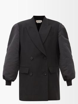 推荐Puffed-sleeve double-breasted wool blazer dress商品