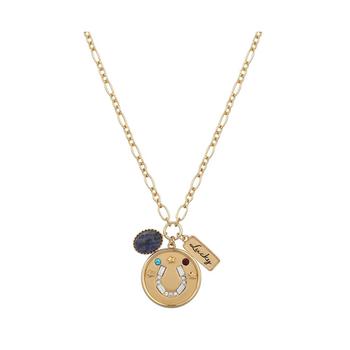 Unwritten | 14Kt Gold Flash Plated Multi Color Crystal Lucky Horseshoe Pendant Necklace商品图片,5折×额外8折, 独家减免邮费, 额外八折