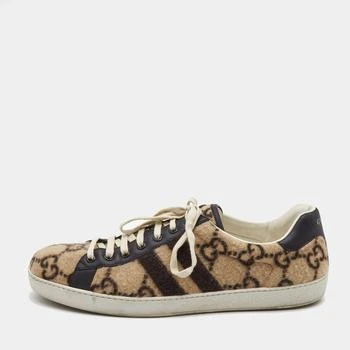 推荐Gucci Beige/Black Leather and Fur GG Low Top Sneakers Size 45商品