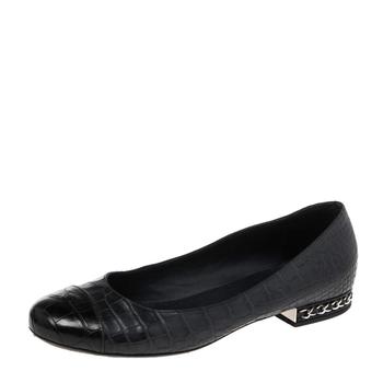 香奈儿鞋是什么牌子, [二手商品] Chanel | Chanel Blue/Black Alligator Leather CC Ballet Flats Size 39.5商品图片 4.6折, 满1件减$100, 满减