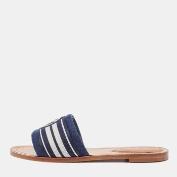 Louis Vuitton | Louis Vuitton Navy Blue Canvas Lock It Flat Slides Size 39 