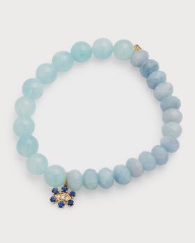 商品Aqua Beaded Bracelet with Sapphire & Diamond Flower Charm图片