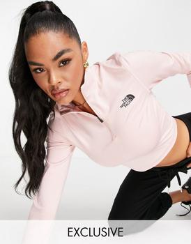 The North Face | The North Face 1/4 zip cropped long sleeve t-shirt in pink Exclusive at ASOS商品图片,5.4折
