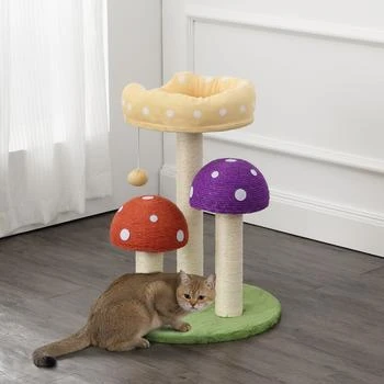 THE LICKER STORE | Pixie 22.5" 3-Tier Cottage Sisal Mushroom Cat Tree with Scratching Posts, Napping Perch, and Dangling Bell Toy, Multi,商家Premium Outlets,价格¥906