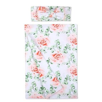 商品Baby Girls Soft Floral Swaddle Wrap Blanket with Matching Headband, 2 Piece Set图片