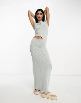 ASOS | ASOS DESIGN capped sleeve maxi dress with cut out waist and seam detail in sage 6.1折