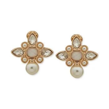 Anne Klein | Gold-Tone Imitation Pearl Crystal Stud Clip On Earrings 独家减免邮费