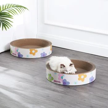 THE LICKER STORE | Daisy 18.13" Modern Cardboard Bowl Cat Scratcher with Catnip, White/Multi (Set of 2),商家Premium Outlets,价格¥562