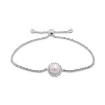 商品Macy's | Cultured Freshwater Pearl (7mm) & Diamond (1/20 ct. tw.) Bolo Bracelet in Sterling Silver,商家Macy's,价格¥920图片